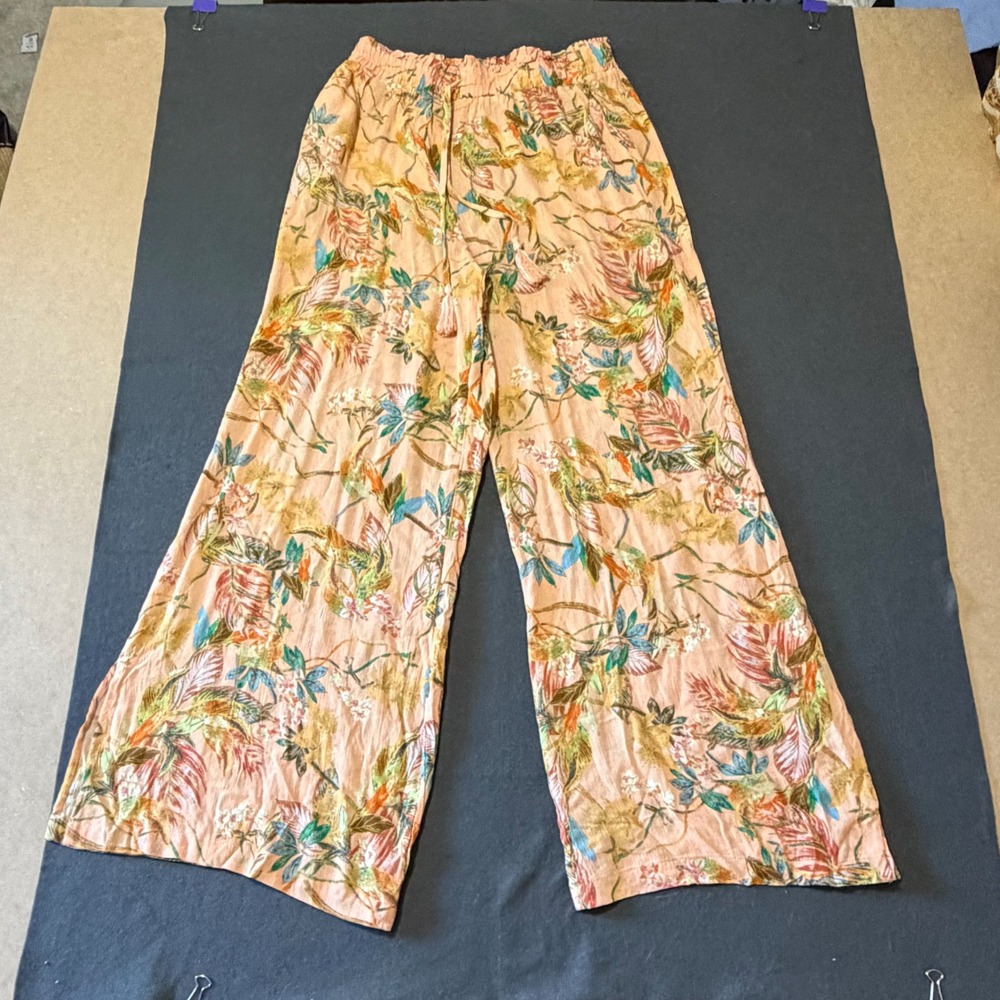Rose and Olive Tropical Floral Wide Leg Pants Women S Elastic Print Core Travel